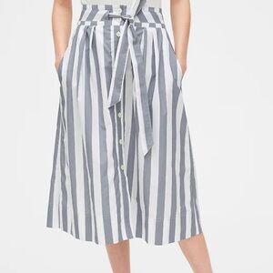 NEW Gap Tie-Belt Button-Front Stripe Midi Skirt Sailor Preppy Size 4 Tall